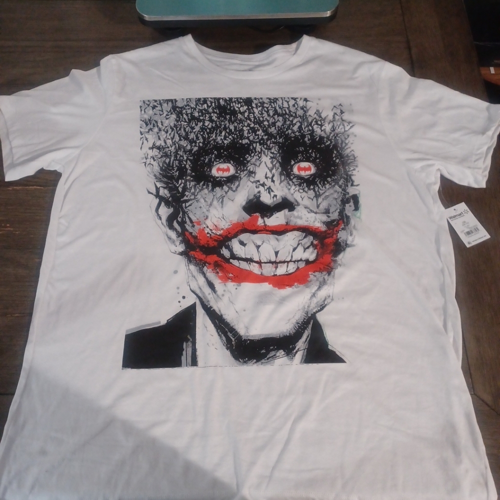 Batman Joker Face T-shirt Men's White DC Comics Short Sleeve Size XXL (50-52)